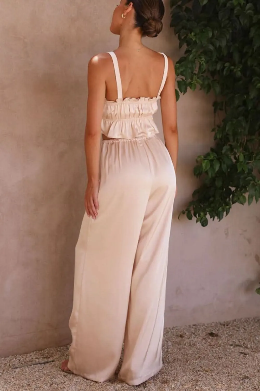 Ruffled Sleeveless Top and Wide Leg Pants Set - By Lustmia