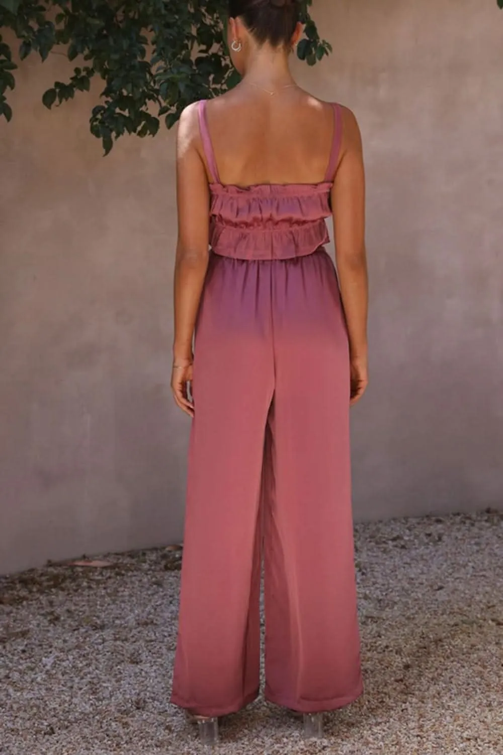 Ruffled Sleeveless Top and Wide Leg Pants Set - By Lustmia