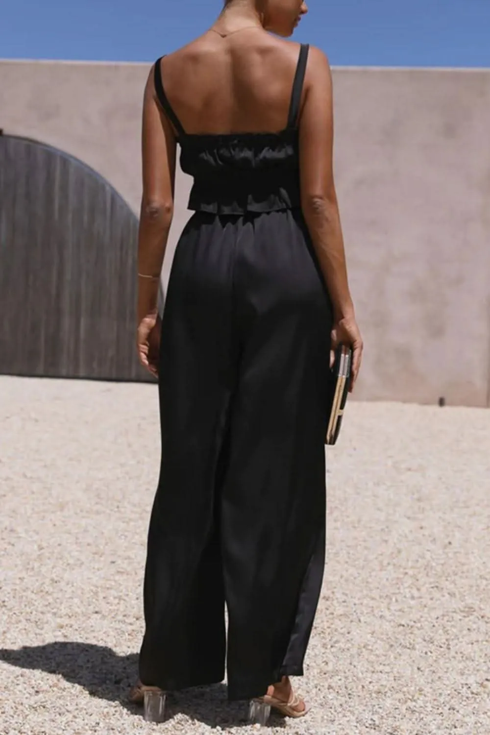 Ruffled Sleeveless Top and Wide Leg Pants Set - By Lustmia