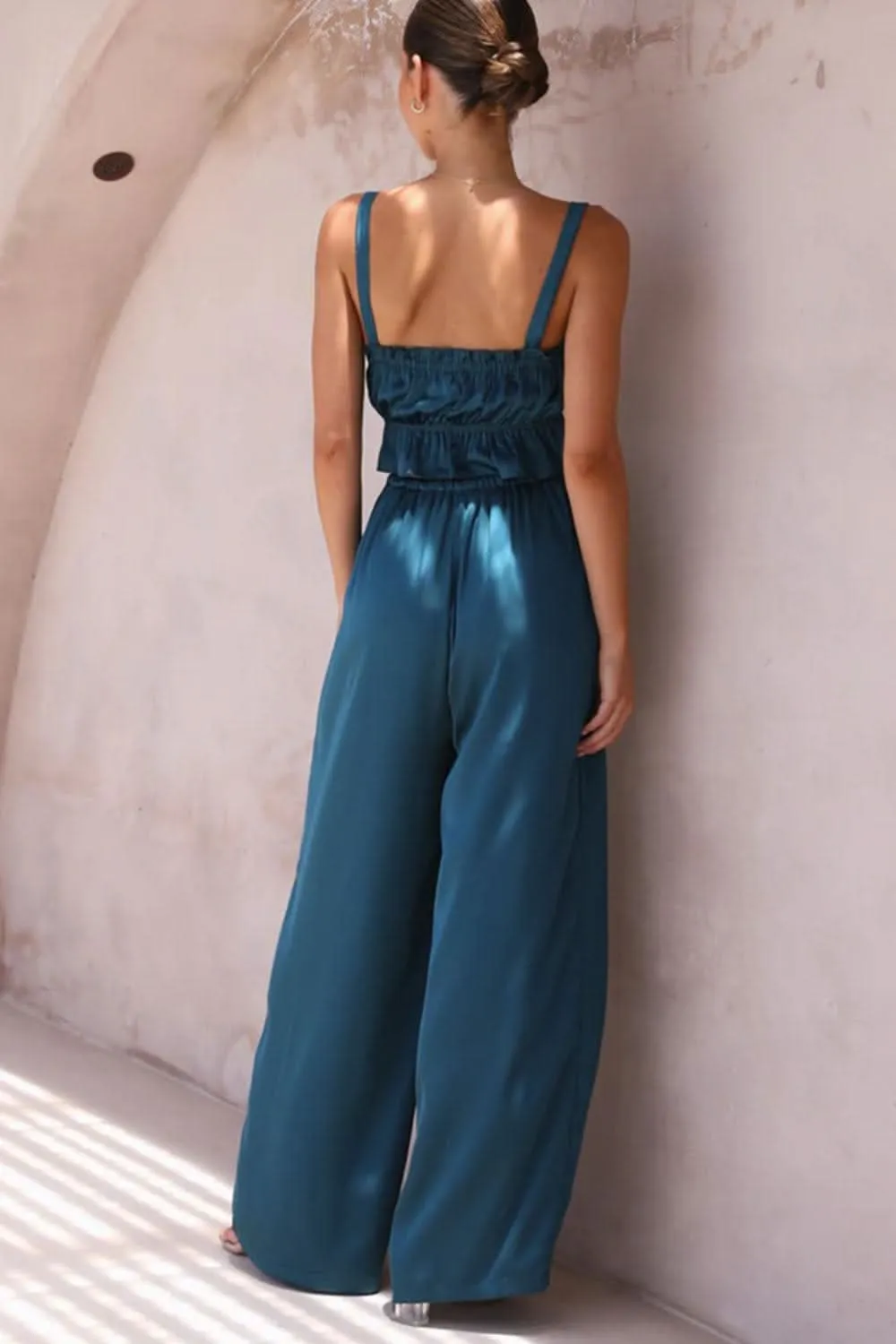 Ruffled Sleeveless Top and Wide Leg Pants Set - By Lustmia