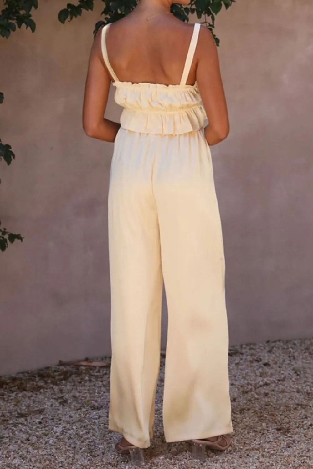 Ruffled Sleeveless Top and Wide Leg Pants Set - By Lustmia