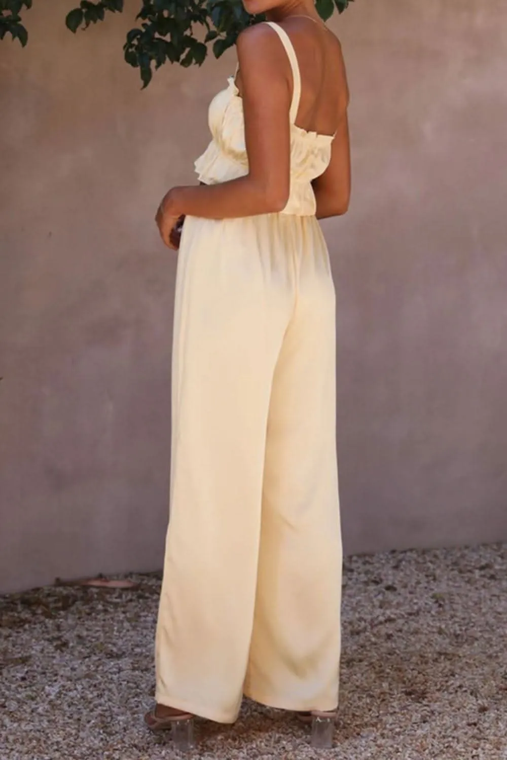 Ruffled Sleeveless Top and Wide Leg Pants Set - By Lustmia