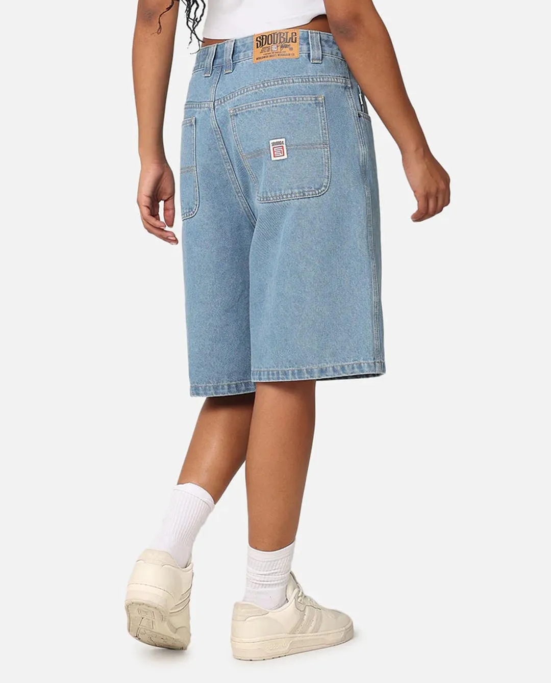S/Double - Embroidered Denim Standard Short - Mid Blue