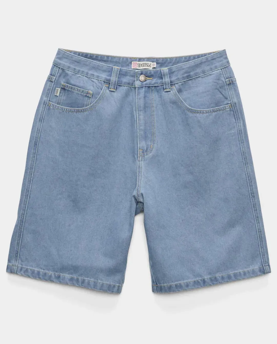 S/Double - Embroidered Denim Standard Short - Mid Blue