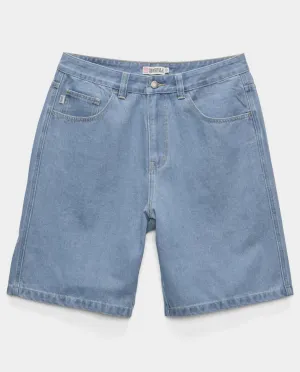 S/Double - Embroidered Denim Standard Short - Mid Blue