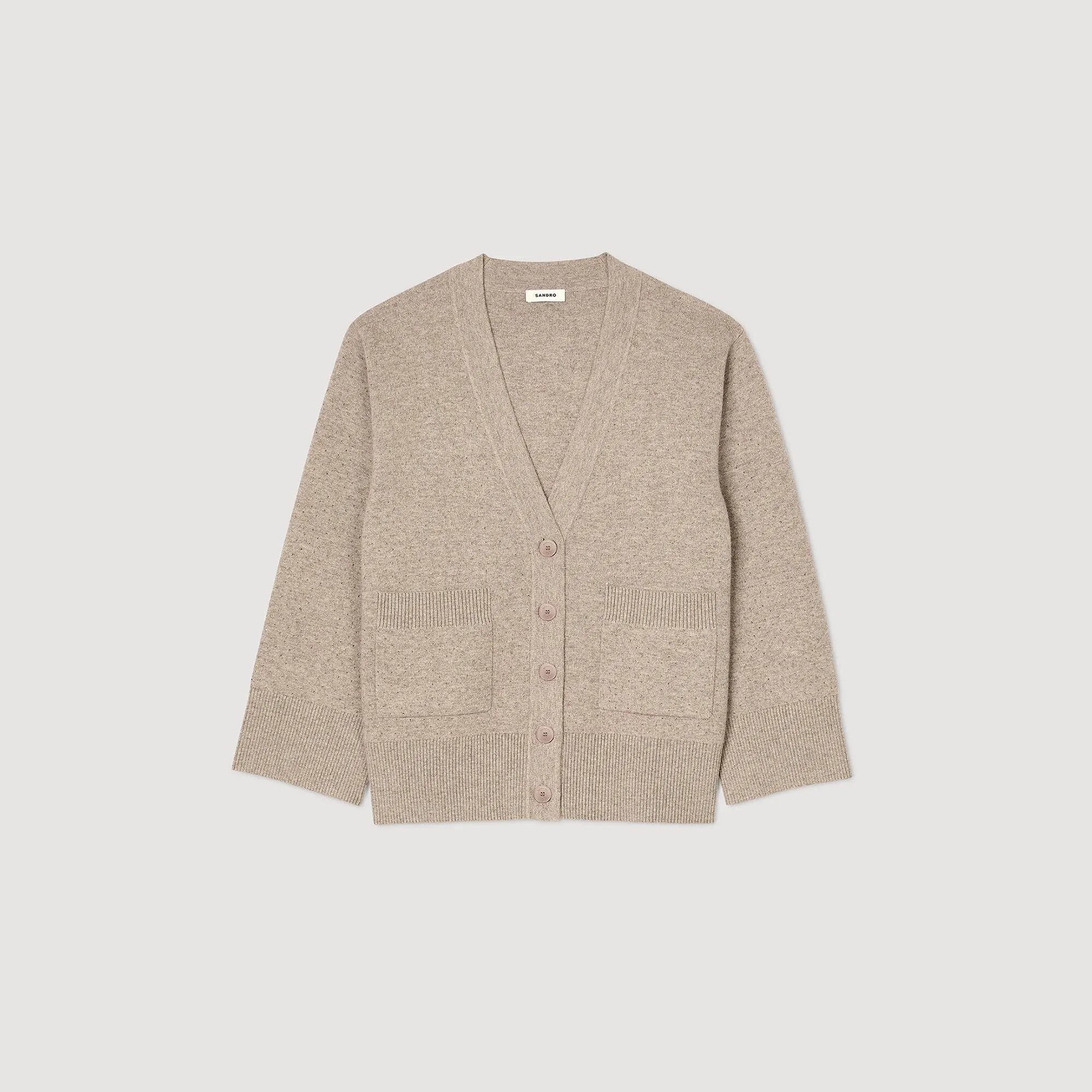 Vaddy Long Rhinestone Cardigan Beige
