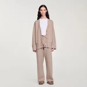 Vaddy Long Rhinestone Cardigan Beige