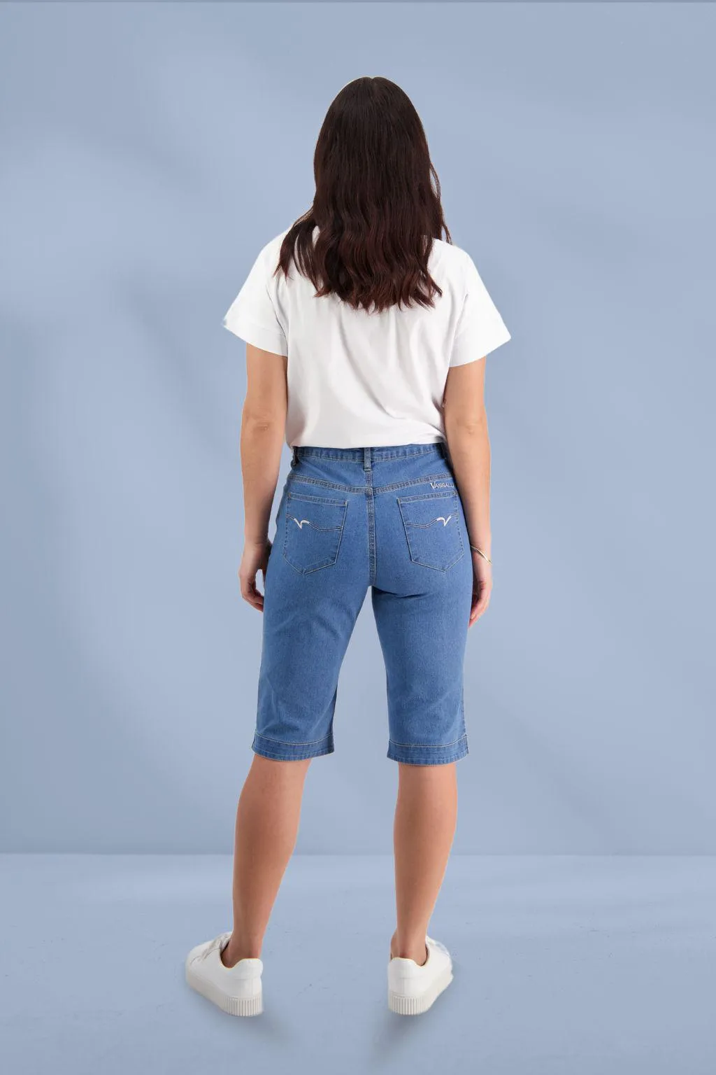 Vassalli Straight Contrast Stitch Denim Shorts Light Denim