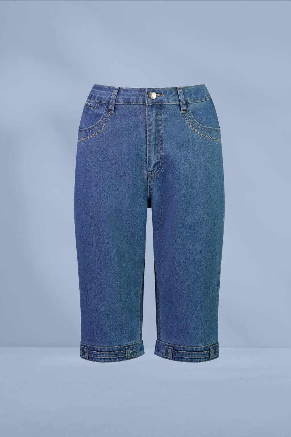 Vassalli Straight Contrast Stitch Denim Shorts Light Denim