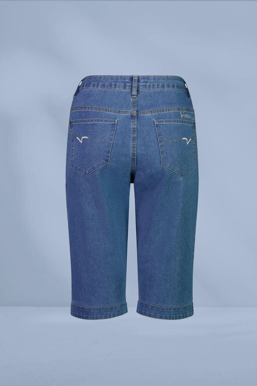 Vassalli Straight Contrast Stitch Denim Shorts Light Denim