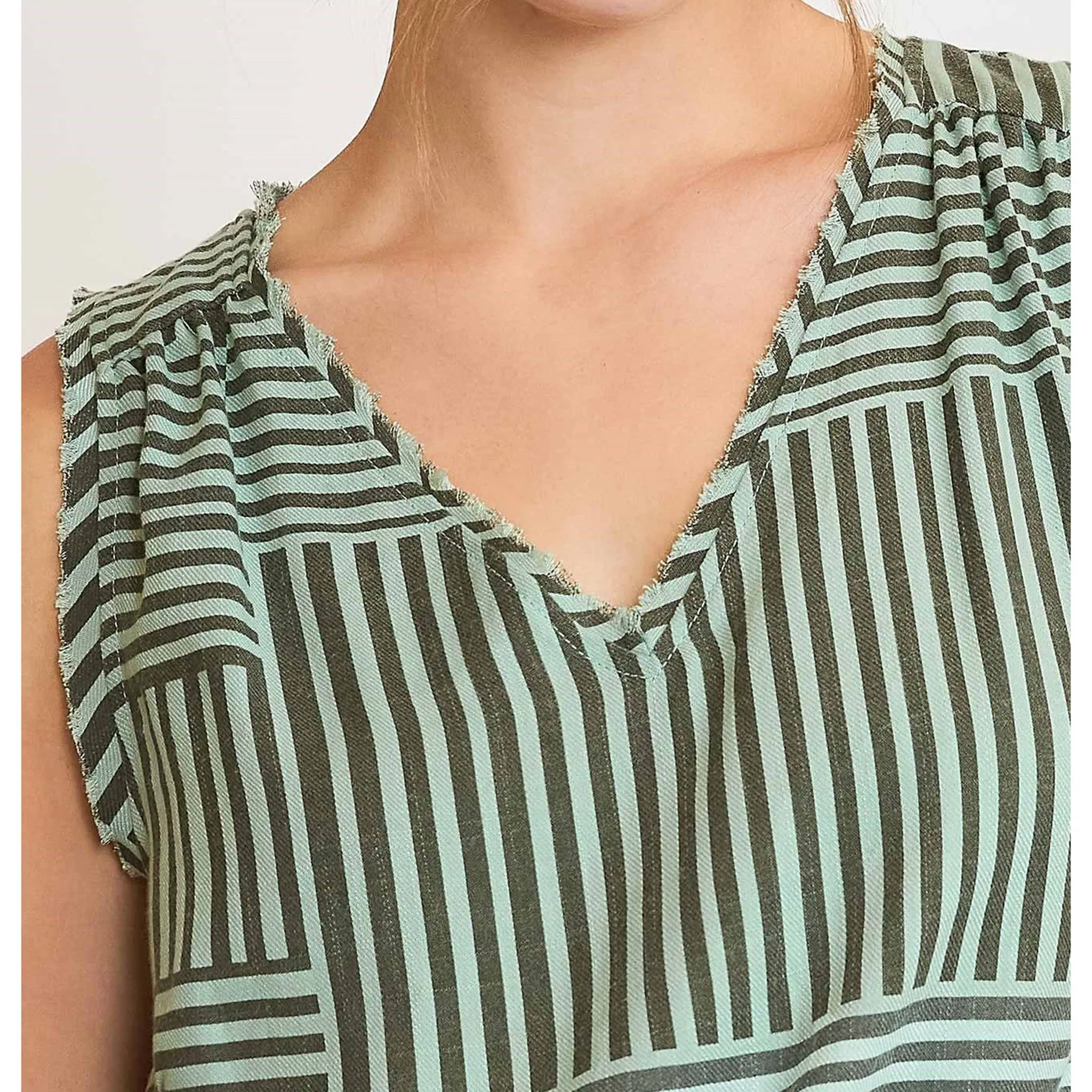 Women's Mint Striped Fray Tank